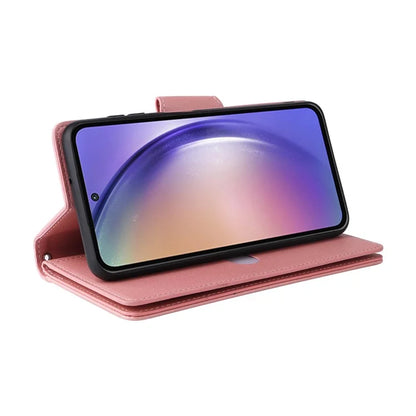 For Samsung Galaxy A55 5G Zipper Wallet Case Rivet Decor Leather Flip Phone Cover