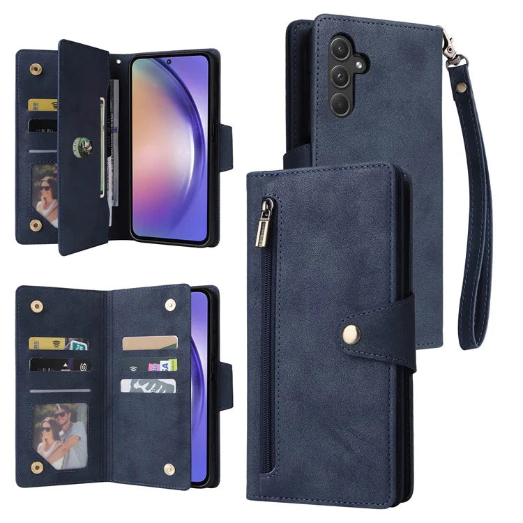 For Samsung Galaxy A55 5G Zipper Wallet Case Rivet Decor Leather Flip Phone Cover