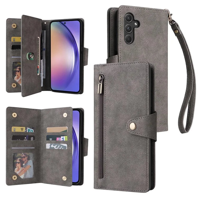 For Samsung Galaxy A55 5G Zipper Wallet Case Rivet Decor Leather Flip Phone Cover