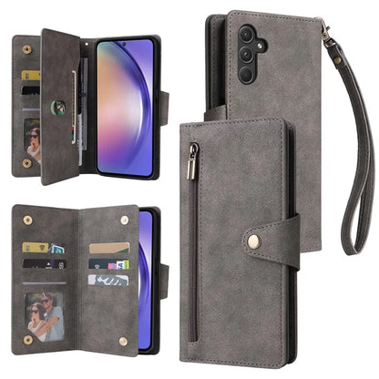 For Samsung Galaxy A55 5G Zipper Wallet Case Rivet Decor Leather Flip Phone Cover