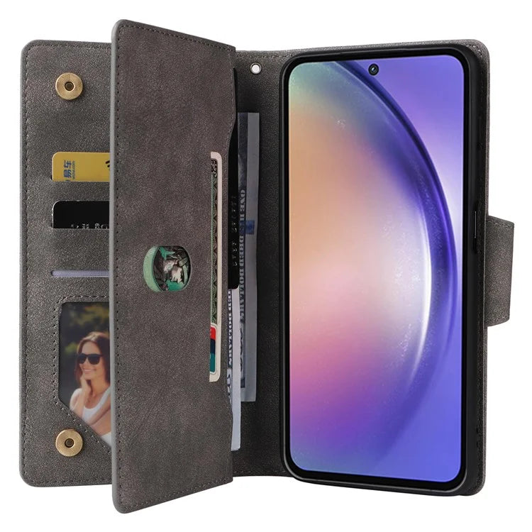 For Samsung Galaxy A55 5G Zipper Wallet Case Rivet Decor Leather Flip Phone Cover