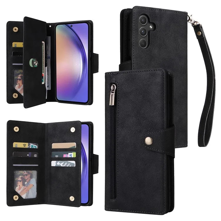 For Samsung Galaxy A55 5G Zipper Wallet Case Rivet Decor Leather Flip Phone Cover