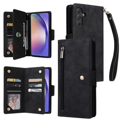 For Samsung Galaxy A55 5G Zipper Wallet Case Rivet Decor Leather Flip Phone Cover