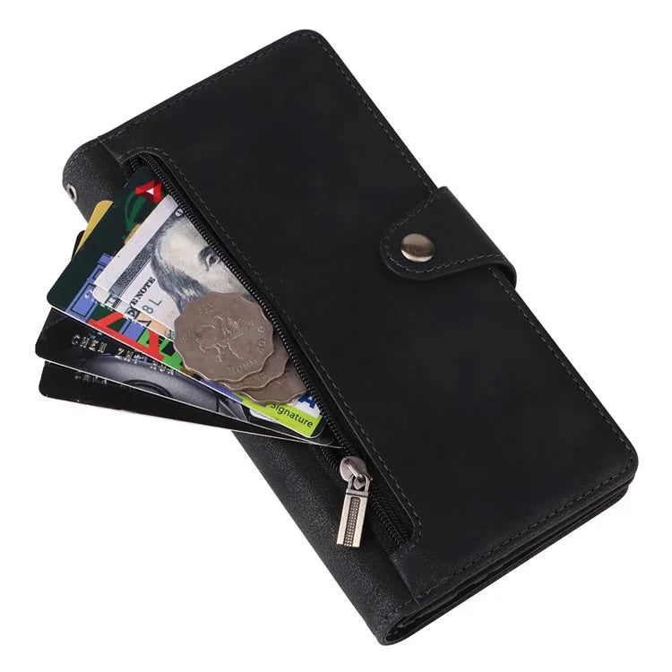 For Samsung Galaxy A55 5G Zipper Wallet Case Rivet Decor Leather Flip Phone Cover