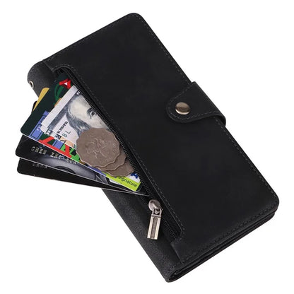 For Samsung Galaxy A55 5G Zipper Wallet Case Rivet Decor Leather Flip Phone Cover