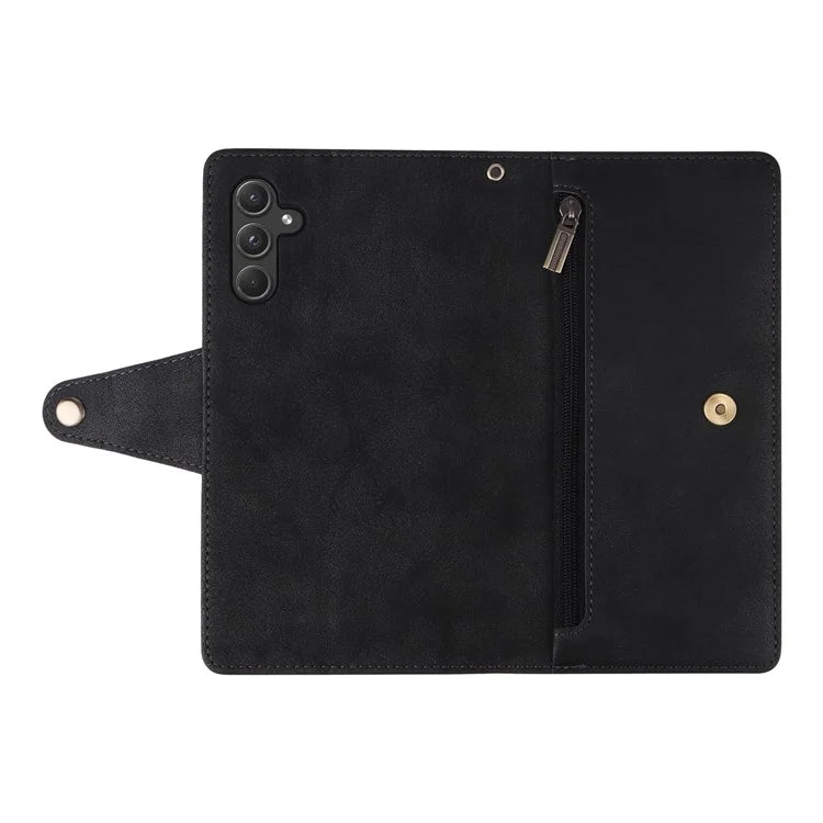 For Samsung Galaxy A55 5G Zipper Wallet Case Rivet Decor Leather Flip Phone Cover