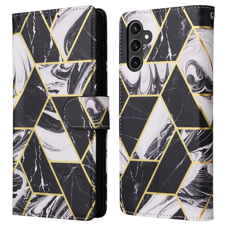 For Samsung Galaxy S23 FE Case Marble Pattern Lacquered Leather Phone Cover with Card Holder