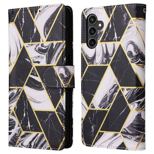 For Samsung Galaxy S23 FE Case Marble Pattern Lacquered Leather Phone Cover with Card Holder