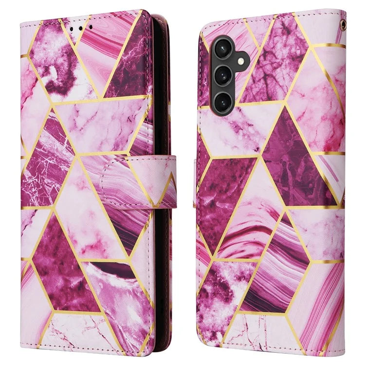 For Samsung Galaxy S23 FE Case Marble Pattern Lacquered Leather Phone Cover with Card Holder