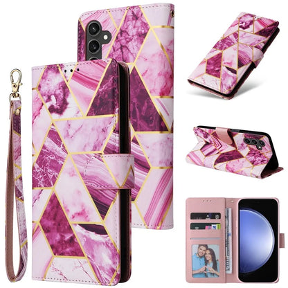 For Samsung Galaxy S23 FE Case Marble Pattern Lacquered Leather Phone Cover with Card Holder