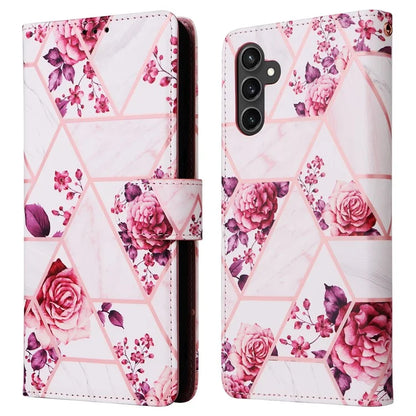 For Samsung Galaxy S23 FE Case Marble Pattern Lacquered Leather Phone Cover with Card Holder