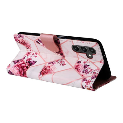 For Samsung Galaxy S23 FE Case Marble Pattern Lacquered Leather Phone Cover with Card Holder