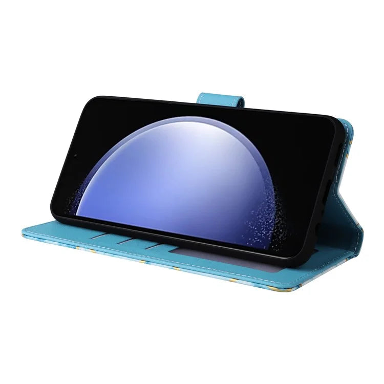 For Samsung Galaxy S23 FE Case Marble Pattern Lacquered Leather Phone Cover with Card Holder