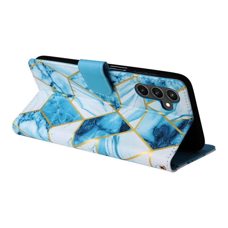 For Samsung Galaxy S23 FE Case Marble Pattern Lacquered Leather Phone Cover with Card Holder