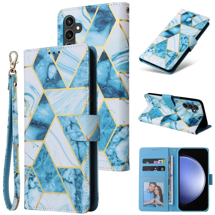 For Samsung Galaxy S23 FE Case Marble Pattern Lacquered Leather Phone Cover with Card Holder
