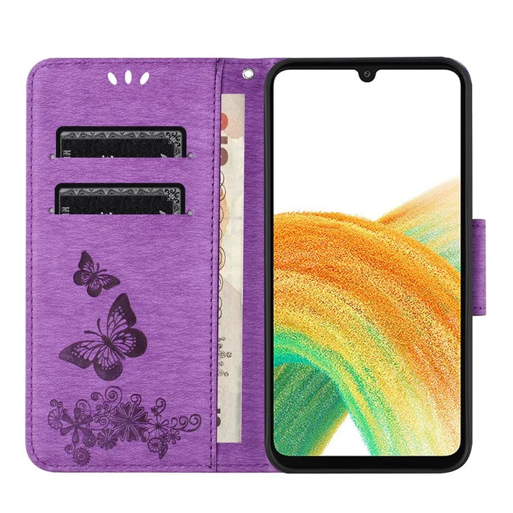 For Samsung Galaxy A15 5G Wallet Case PU Leather Butterflies Flower Phone Cover