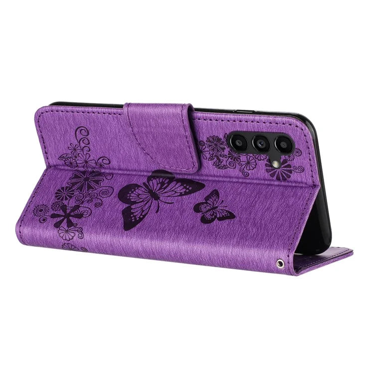For Samsung Galaxy A15 5G Wallet Case PU Leather Butterflies Flower Phone Cover