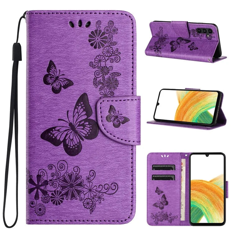 For Samsung Galaxy A05s 4G Case Folio PU Leather Butterflies Flower Phone Cover