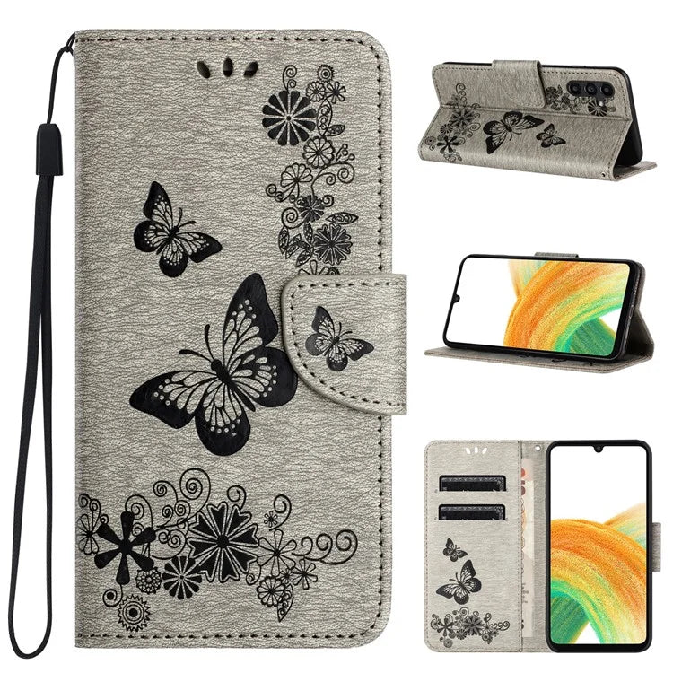 For Samsung Galaxy A05s 4G Case Folio PU Leather Butterflies Flower Phone Cover