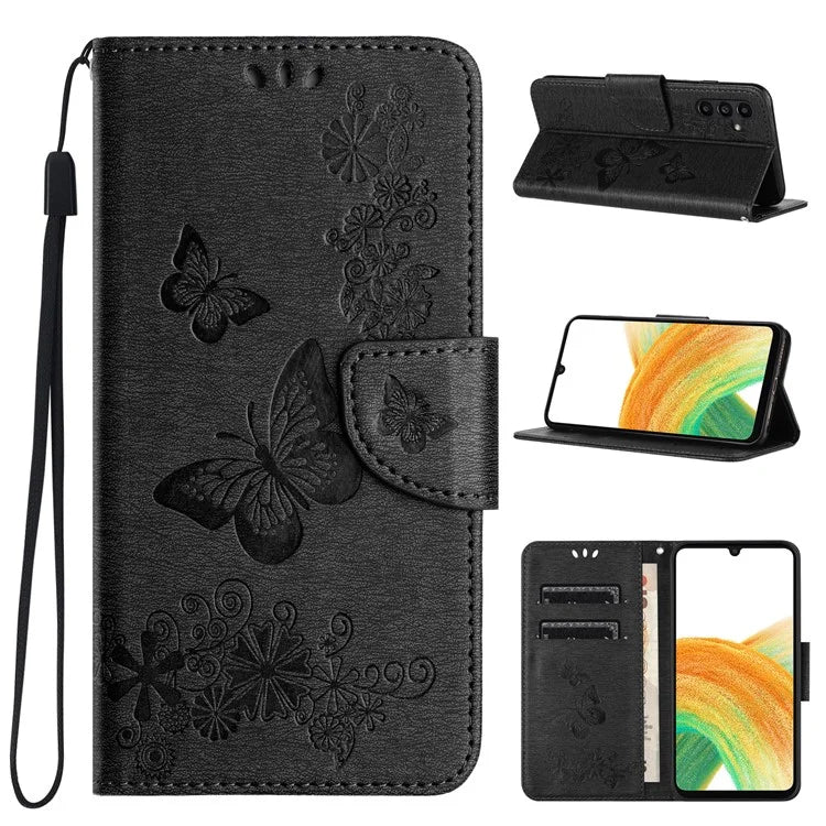 For Samsung Galaxy A05s 4G Case Folio PU Leather Butterflies Flower Phone Cover