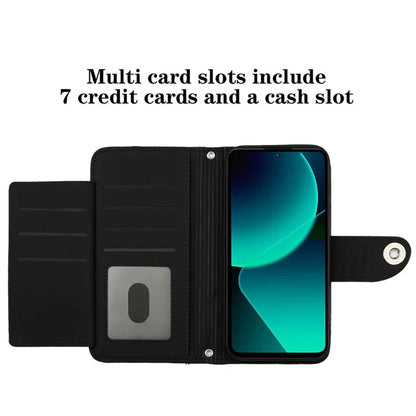 YB Imprinting Series-8 for Xiaomi 13T / 13T Pro Phone Case 7-Card Slots Leather Flip Cover