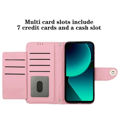 YB Imprinting Series-8 for Xiaomi 13T / 13T Pro Phone Case 7-Card Slots Leather Flip Cover