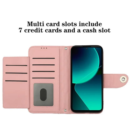 YB Imprinting Series-8 for Xiaomi 13T / 13T Pro Phone Case 7-Card Slots Leather Flip Cover