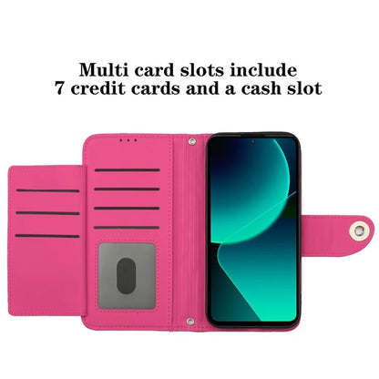 YB Imprinting Series-8 for Xiaomi 13T / 13T Pro Phone Case 7-Card Slots Leather Flip Cover