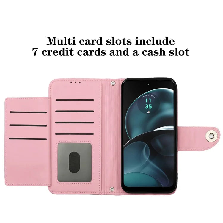 YB Imprinting Series-8 for Motorola Moto G14 4G Case Anti-Dorp Leather Phone Cover with 7 Card Slots