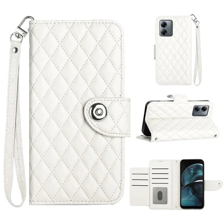 YB Imprinting Series-8 for Motorola Moto G14 4G Case Anti-Dorp Leather Phone Cover with 7 Card Slots