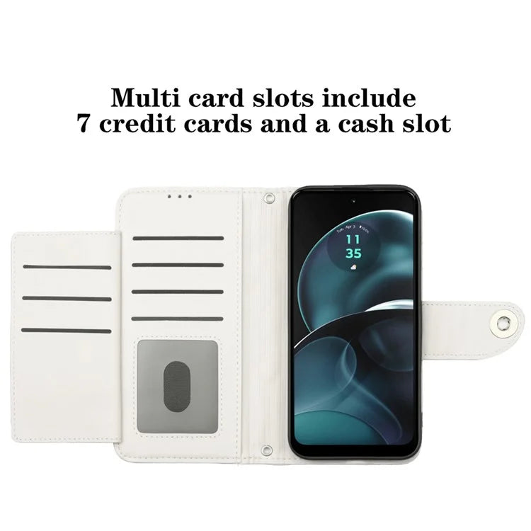 YB Imprinting Series-8 for Motorola Moto G14 4G Case Anti-Dorp Leather Phone Cover with 7 Card Slots