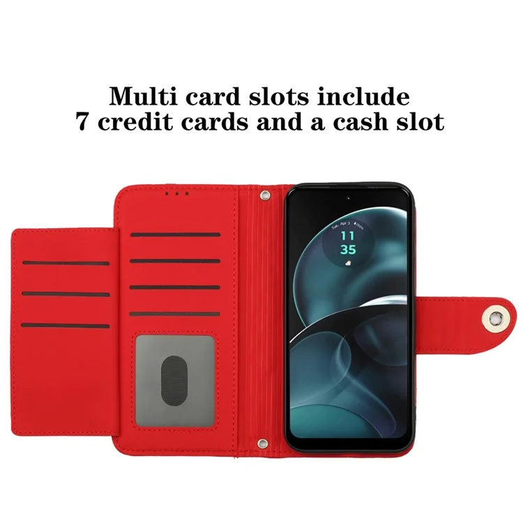 YB Imprinting Series-8 for Motorola Moto G14 4G Case Anti-Dorp Leather Phone Cover with 7 Card Slots
