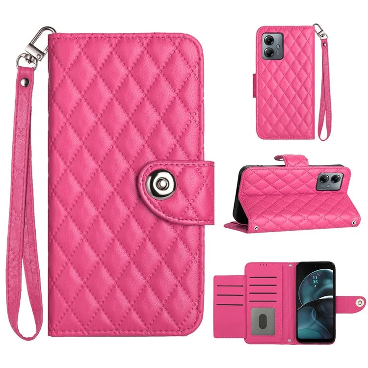 YB Imprinting Series-8 for Motorola Moto G14 4G Case Anti-Dorp Leather Phone Cover with 7 Card Slots