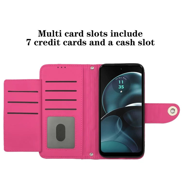 YB Imprinting Series-8 for Motorola Moto G14 4G Case Anti-Dorp Leather Phone Cover with 7 Card Slots