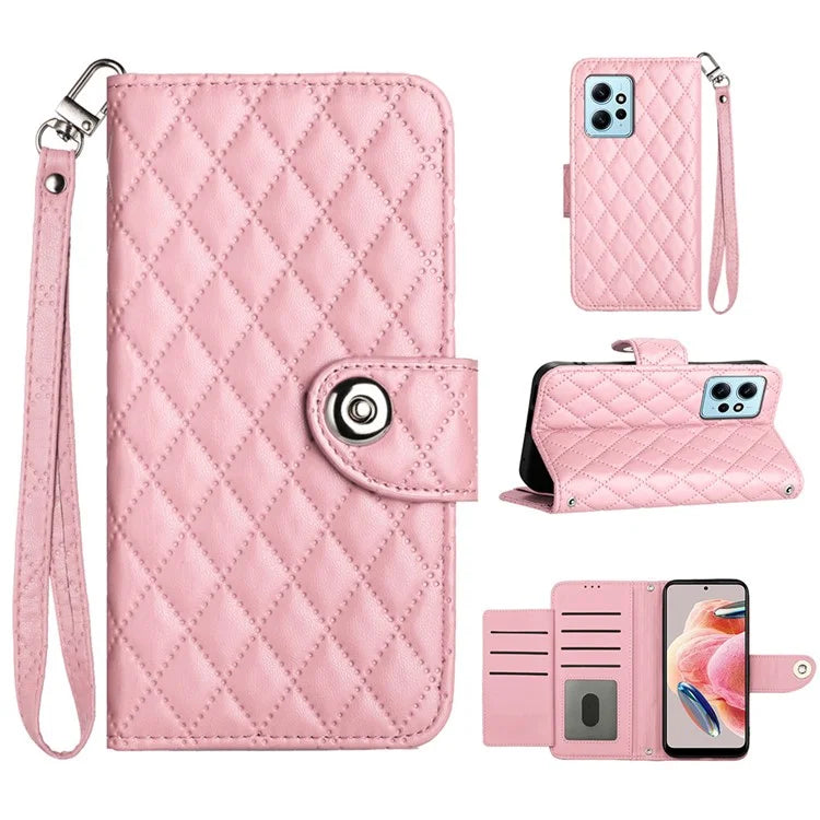 YB Imprinting Series-8 for Xiaomi Redmi Note 12 4G Case Leather Phone Wallet Cover with Hand Strap