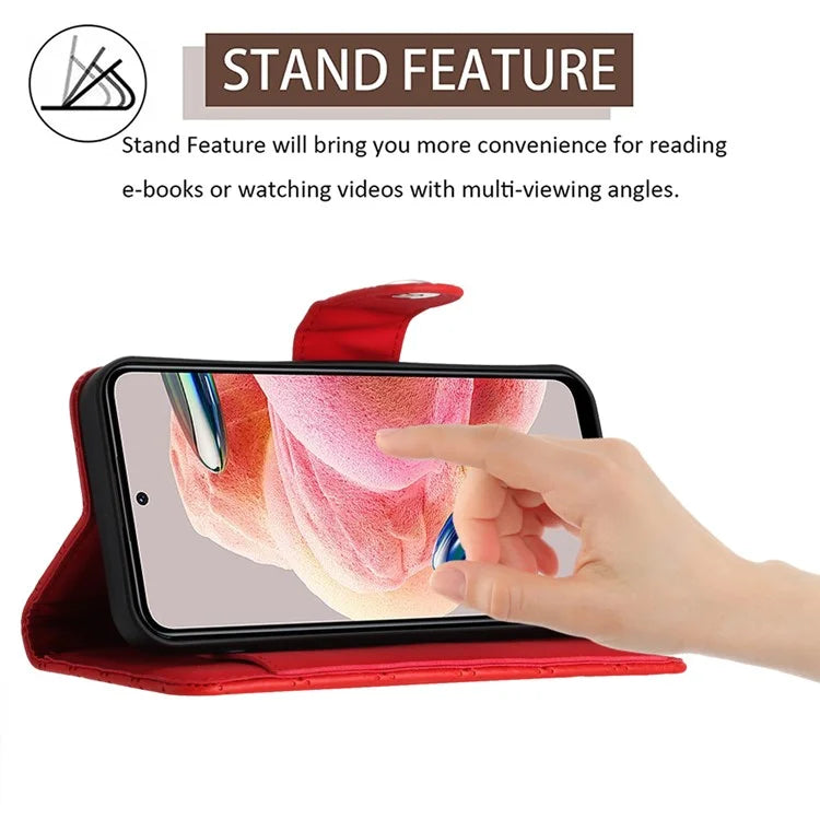 YB Imprinting Series-8 for Xiaomi Redmi Note 12 4G Case Leather Phone Wallet Cover with Hand Strap