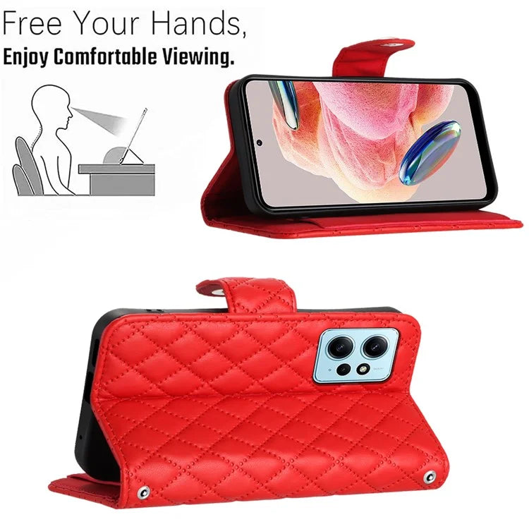 YB Imprinting Series-8 for Xiaomi Redmi Note 12 4G Case Leather Phone Wallet Cover with Hand Strap
