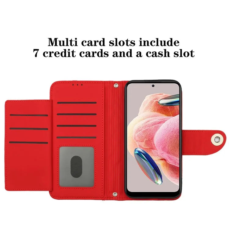 YB Imprinting Series-8 for Xiaomi Redmi Note 12 4G Case Leather Phone Wallet Cover with Hand Strap