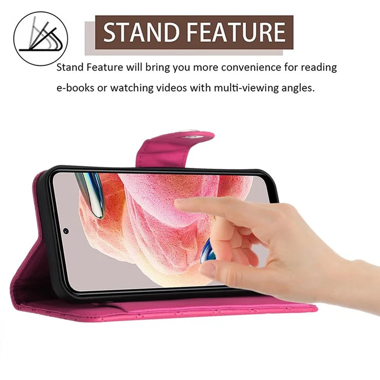 YB Imprinting Series-8 for Xiaomi Redmi Note 12 4G Case Leather Phone Wallet Cover with Hand Strap
