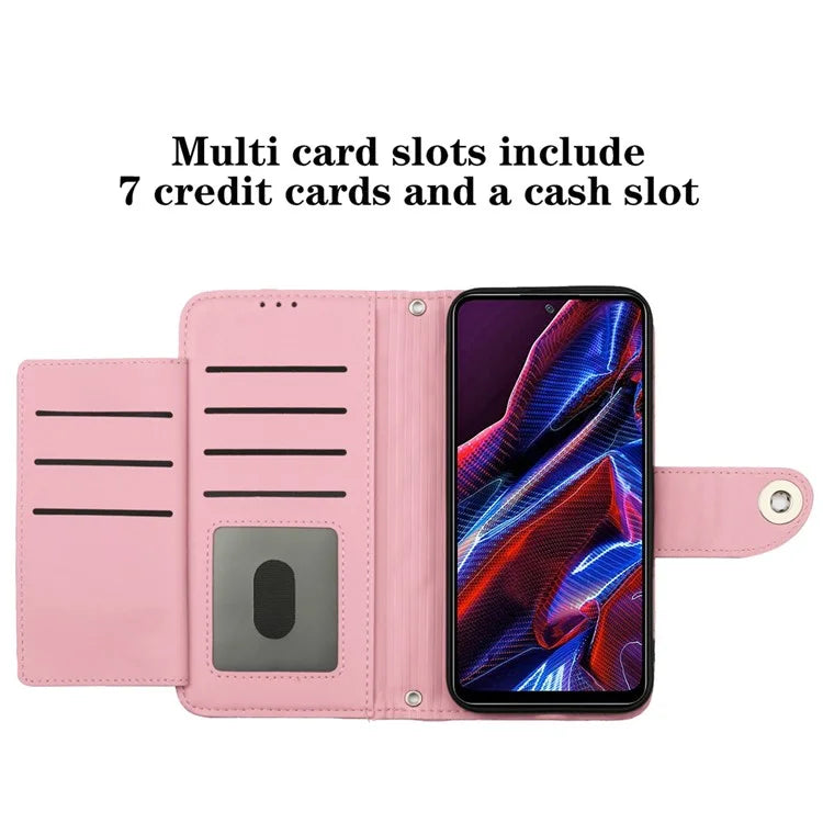 YB Imprinting Series-8 for Xiaomi Redmi Note 12 5G (Global) / Poco X5 5G Wallet Case Leather Anti-drop Phone Cover