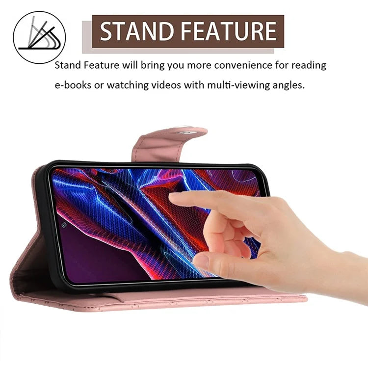 YB Imprinting Series-8 for Xiaomi Redmi Note 12 5G (Global) / Poco X5 5G Wallet Case Leather Anti-drop Phone Cover