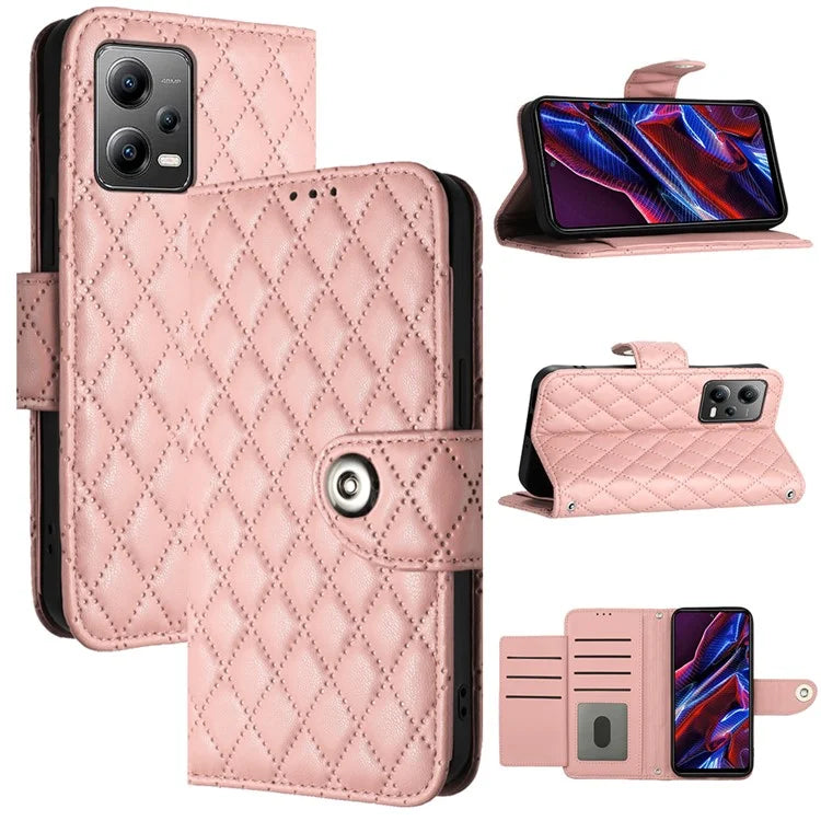YB Imprinting Series-8 for Xiaomi Redmi Note 12 5G (Global) / Poco X5 5G Wallet Case Leather Anti-drop Phone Cover