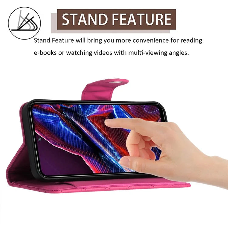 YB Imprinting Series-8 for Xiaomi Redmi Note 12 5G (Global) / Poco X5 5G Wallet Case Leather Anti-drop Phone Cover