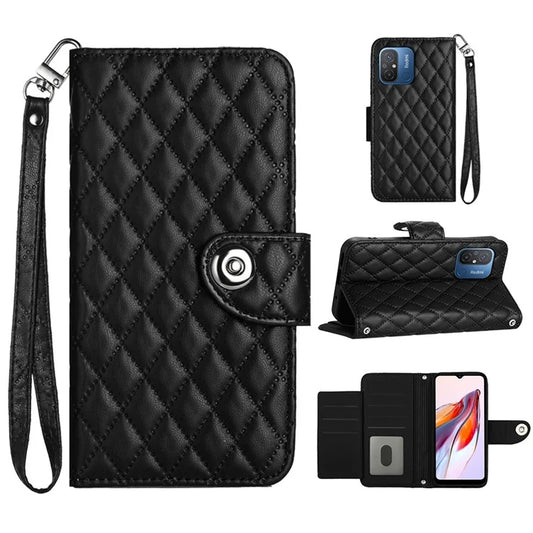 YB Imprinting Series-8 for Xiaomi Redmi 12C 4G / Poco C55 4G Cell Phone Cases Rhombus Imprinted Cover with Wrist Strap