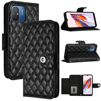 YB Imprinting Series-8 for Xiaomi Redmi 12C 4G / Poco C55 4G Cell Phone Cases Rhombus Imprinted Cover with Wrist Strap