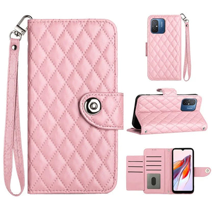 YB Imprinting Series-8 for Xiaomi Redmi 12C 4G / Poco C55 4G Cell Phone Cases Rhombus Imprinted Cover with Wrist Strap