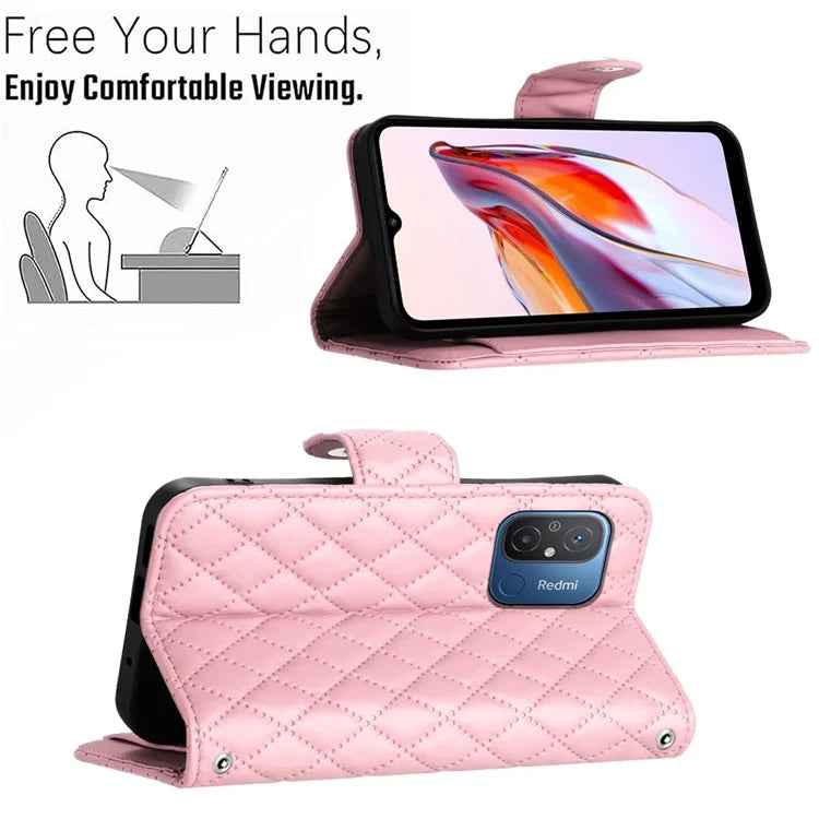 YB Imprinting Series-8 for Xiaomi Redmi 12C 4G / Poco C55 4G Cell Phone Cases Rhombus Imprinted Cover with Wrist Strap