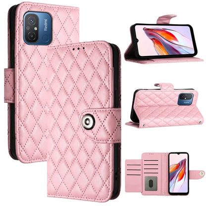 YB Imprinting Series-8 for Xiaomi Redmi 12C 4G / Poco C55 4G Cell Phone Cases Rhombus Imprinted Cover with Wrist Strap