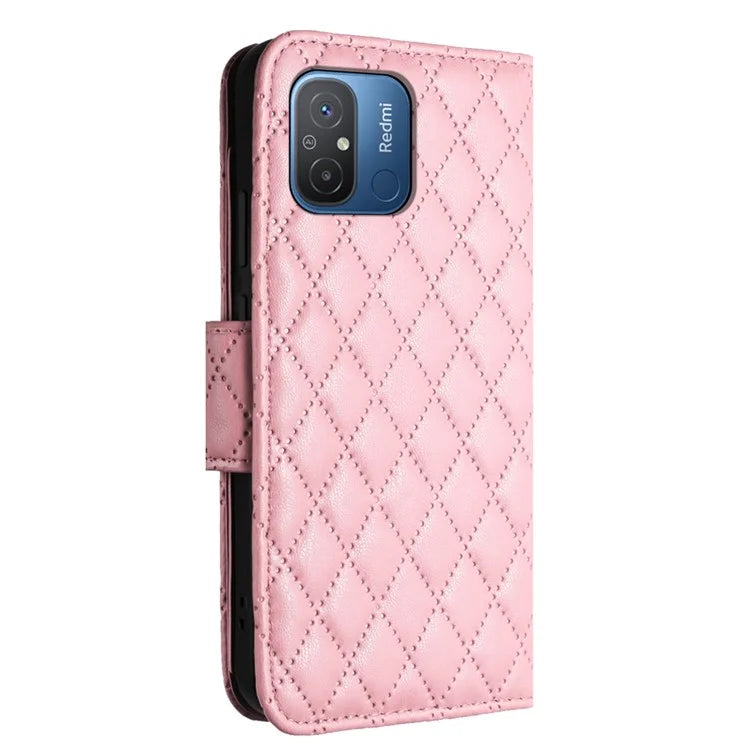 YB Imprinting Series-8 for Xiaomi Redmi 12C 4G / Poco C55 4G Cell Phone Cases Rhombus Imprinted Cover with Wrist Strap