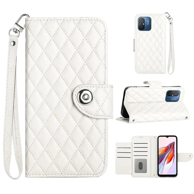 YB Imprinting Series-8 for Xiaomi Redmi 12C 4G / Poco C55 4G Cell Phone Cases Rhombus Imprinted Cover with Wrist Strap